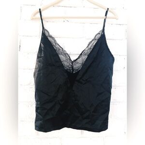 Black lace plunge neck camisole L